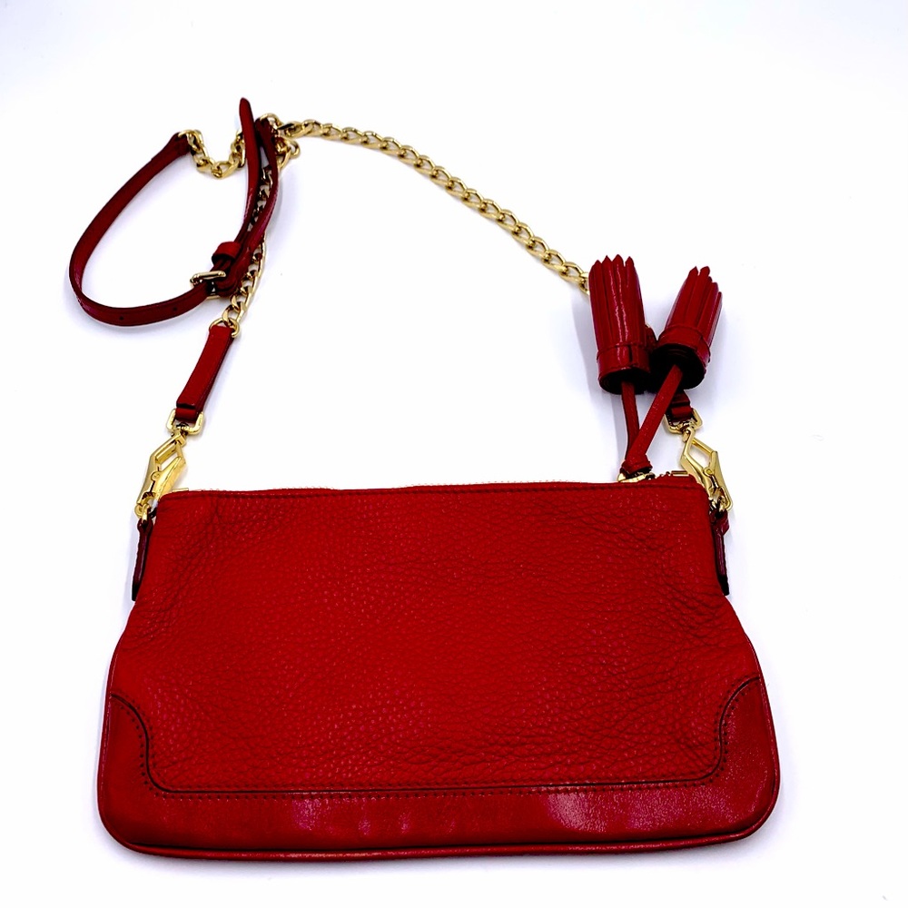 Auth Burberry Peyton Crossbody Clutch with Tassel in Rich Cranberry Red. $485 - Picture 3 of 13